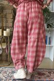 Patrick Plaid Brushed Cotton Barrel Pant Soft Red